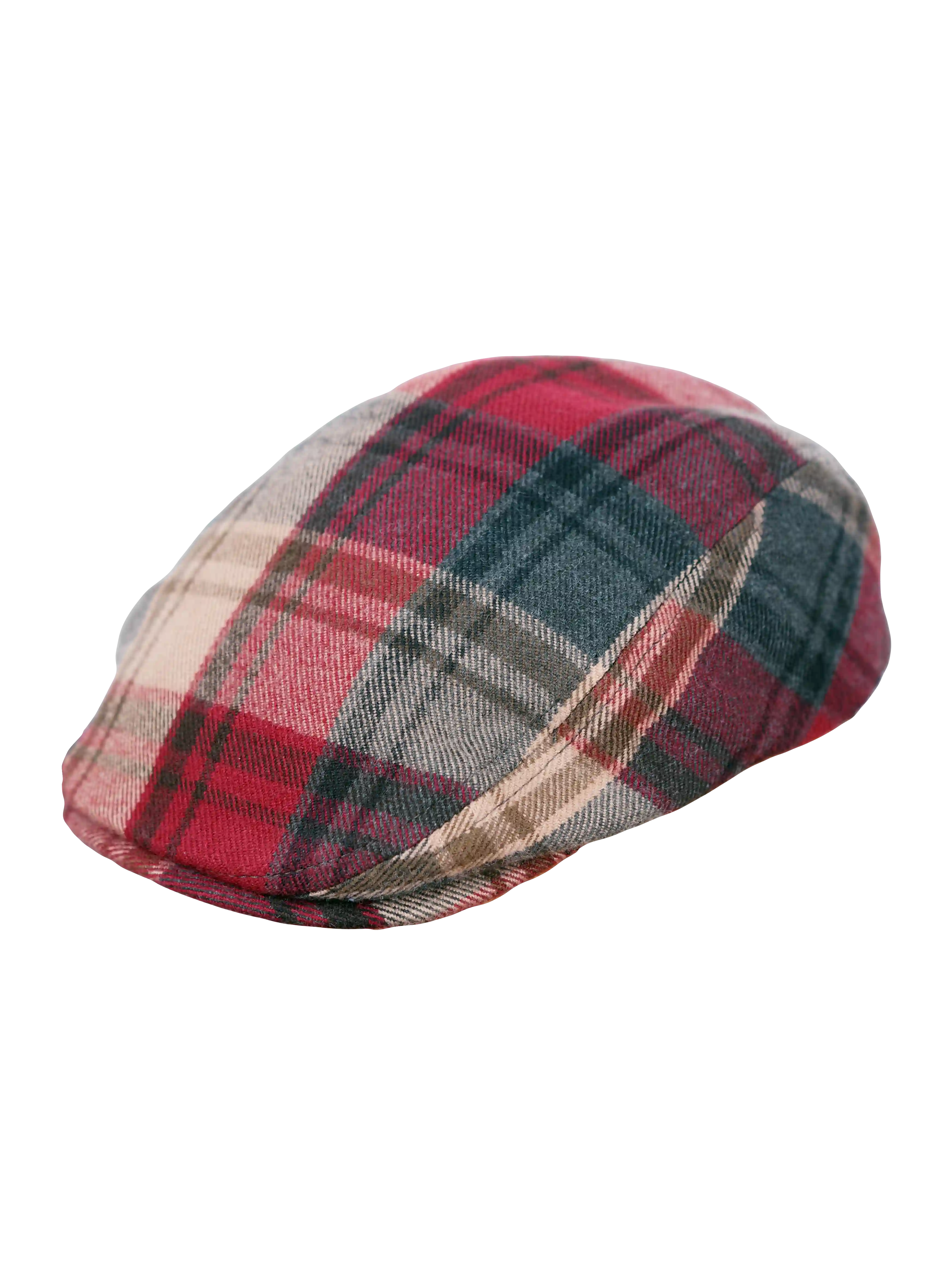 Woll-Schiebermütze – Kariert (Rot/Grau)